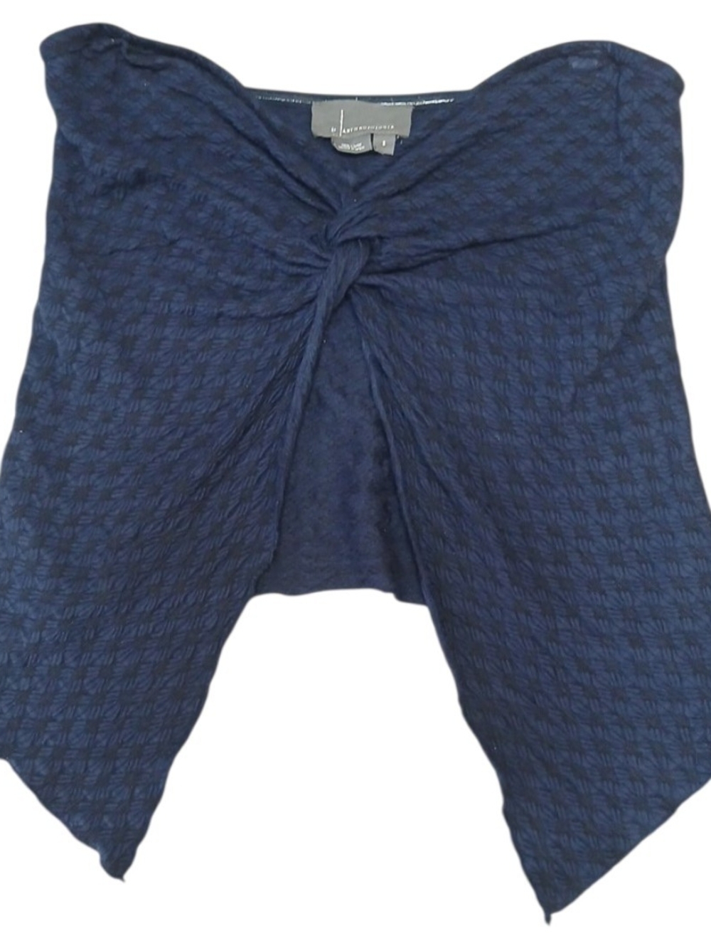By Anthropologie Strapless Bandeau Top Twist Front Navy Blue Textured Small #109